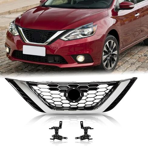 YLT غطاء المصد الأمامي للسيارات العلوي استبدال المصبغة الكفن الأمامي قرص العسل مدخل هواء أسود مع تقليم الكروم صالح 2016-2018 لنيسان سنترا in Kuwait