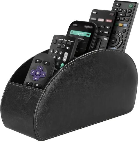 Remote Control Holder Organizer with 5 Compartments, PU Leather Desktop Remote Caddy for TV, DVD, Blu-Ray, Media Player and Heater Controllers, Home Living Room Storage (silvery) in Saudi Arabia