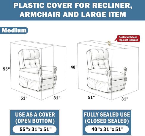 vctops Heavy Duty Plastic Chair Cover with Elastic Band Waterproof Dustproof Clear Chair Covers Anti Pet Dog Scratching Furniture Protector Moving Bags for Recliner Armchair - 55"x31"x51" in Saudi Arabia