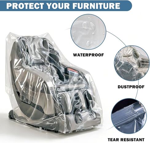 vctops Heavy Duty Plastic Chair Cover with Elastic Band Waterproof Dustproof Clear Chair Covers Anti Pet Dog Scratching Furniture Protector Moving Bags for Recliner Armchair - 55"x31"x51" in Saudi Arabia