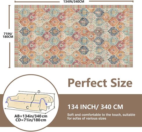 غطاء أريكة تعريشة مغربية أغطية أريكة عتيقة لـ 3 وسائد، قطعة واحدة من أغطية أريكة الفوتون المكسيكية الملونة من تالافيرا بوهو قابلة للغسل، واقي أثاث غرفة المعيشة، مقاس X-Large 71 بوصة × 134 بوصة in Kuwait