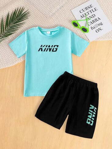 Boys Clothes Summer 2 Piece Outfits Short Sleeve T-Shirts and Shorts Kids Fashion Clothing Sets in Saudi Arabia