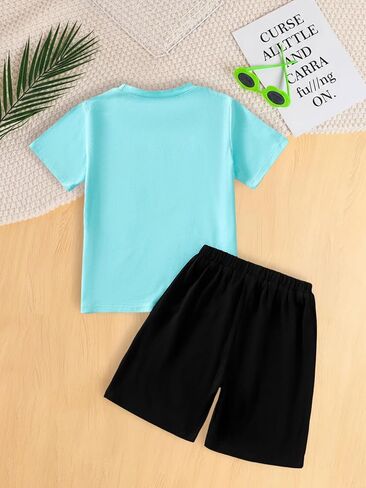 Boys Clothes Summer 2 Piece Outfits Short Sleeve T-Shirts and Shorts Kids Fashion Clothing Sets in Saudi Arabia