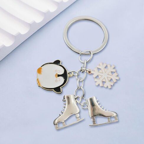 25 Pcs Winter Penguin Keychains Skating Keychains Skates Snowflake Keyrings for Penguin Skate Lovers Gifts Christmas Gifts in Saudi Arabia