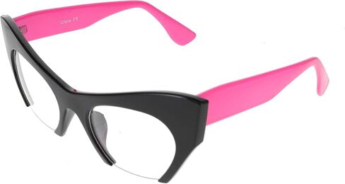 Cat Eye Eyeglasses Women Retro Vintage Razor Clear Lens Style Half Cut Off Frame in Saudi Arabia