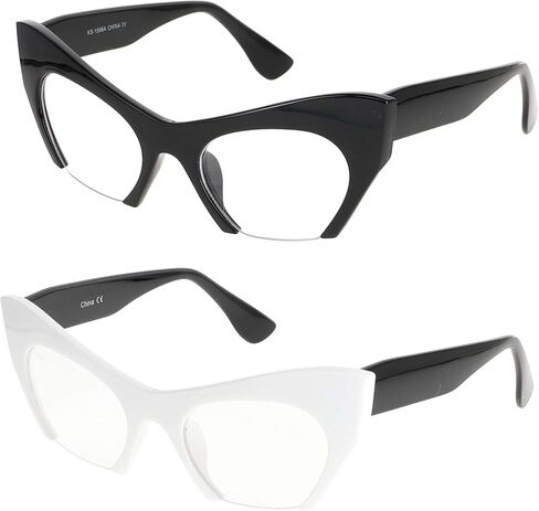 Cat Eye Eyeglasses Women Retro Vintage Razor Clear Lens Style Half Cut Off Frame in Saudi Arabia