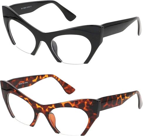 Cat Eye Eyeglasses Women Retro Vintage Razor Clear Lens Style Half Cut Off Frame in Saudi Arabia