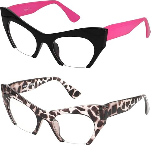 Cat Eye Eyeglasses Women Retro Vintage Razor Clear Lens Style Half Cut Off Frame in Saudi Arabia