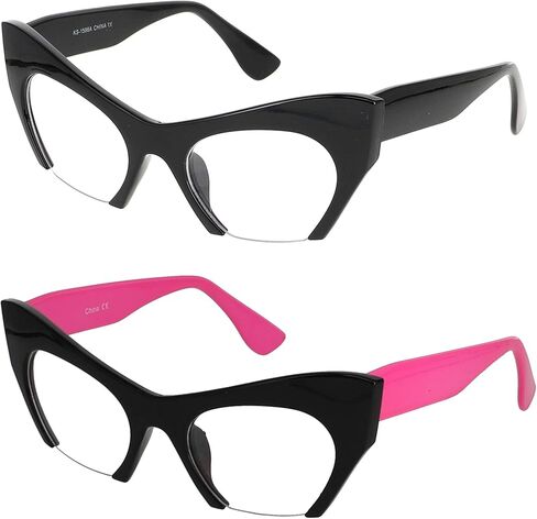 Cat Eye Eyeglasses Women Retro Vintage Razor Clear Lens Style Half Cut Off Frame in Saudi Arabia