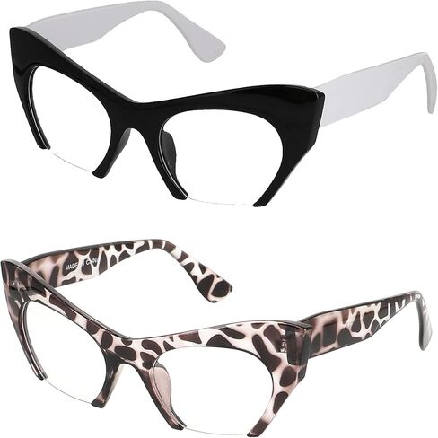 Cat Eye Eyeglasses Women Retro Vintage Razor Clear Lens Style Half Cut Off Frame in Saudi Arabia