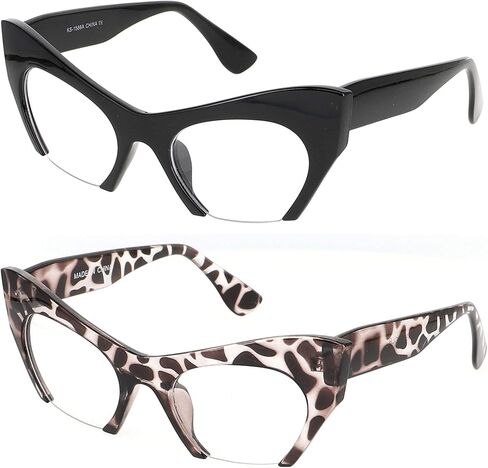 Cat Eye Eyeglasses Women Retro Vintage Razor Clear Lens Style Half Cut Off Frame in Saudi Arabia
