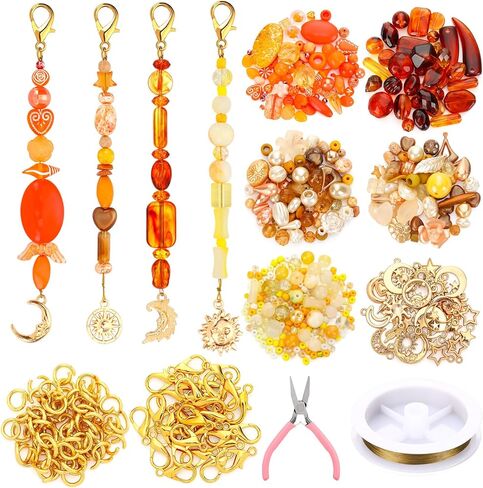 Ferreve 30 مجموعة من سلسلة المفاتيح الشمسية والقمر للنساء DIY سحر الذهب السماوي Boho Craft اصنع مجموعة سلسلة المفاتيح الخاصة بك حبة مع 30 مشبك جراد البحر 60 حلقة قفز ذو طيات لحقيبة هدية المبتدئين الكبار in Saudi Arabia