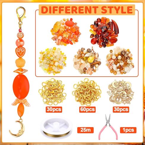 Ferreve 30 مجموعة من سلسلة المفاتيح الشمسية والقمر للنساء DIY سحر الذهب السماوي Boho Craft اصنع مجموعة سلسلة المفاتيح الخاصة بك حبة مع 30 مشبك جراد البحر 60 حلقة قفز ذو طيات لحقيبة هدية المبتدئين الكبار in Saudi Arabia