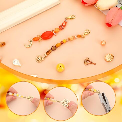 Ferreve 30 مجموعة من سلسلة المفاتيح الشمسية والقمر للنساء DIY سحر الذهب السماوي Boho Craft اصنع مجموعة سلسلة المفاتيح الخاصة بك حبة مع 30 مشبك جراد البحر 60 حلقة قفز ذو طيات لحقيبة هدية المبتدئين الكبار in Saudi Arabia