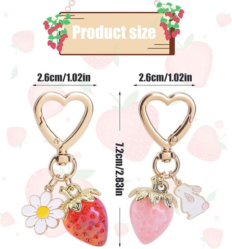 2 قطعة سلاسل المفاتيح الفراولة لطيف، Kawaii القلب أرنب ديزي زهرة Keyrings الفاكهة مفتاح سلسلة محفظة حقيبة سحر الملحقات الديكورات الهدايا للنساء in Saudi Arabia