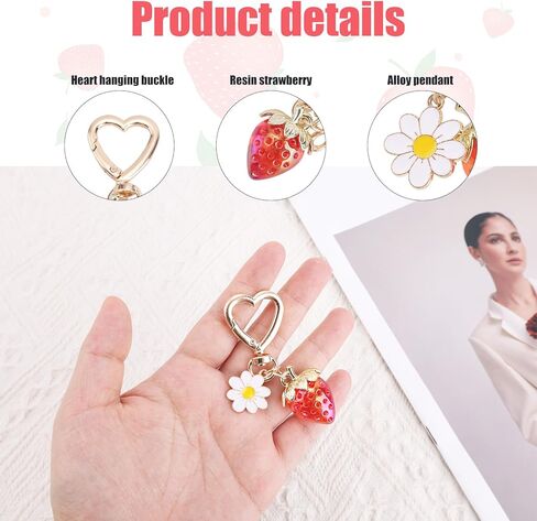 2 قطعة سلاسل المفاتيح الفراولة لطيف، Kawaii القلب أرنب ديزي زهرة Keyrings الفاكهة مفتاح سلسلة محفظة حقيبة سحر الملحقات الديكورات الهدايا للنساء in Saudi Arabia