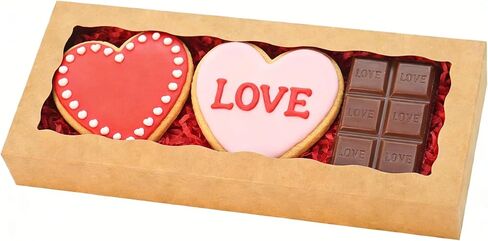 50 قطعة من صناديق البسكويت مع نافذة: صناديق مخبز مقاس 12 × 5 × 1.5 بوصة، وصناديق مكافآت، وصناديق فراولة مغطاة بالشوكولاتة لعيد الحب - أبيض in Kuwait