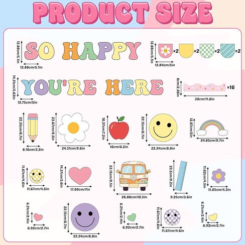 Retro Smile Face Bulletin Board Set So Happy You are Here Groovy Bulletin Board Decor Paper Face Daisy Back to School Paper Cutouts for Classroom Preschool Kindergarten Decor Teacher Supplies in Saudi Arabia