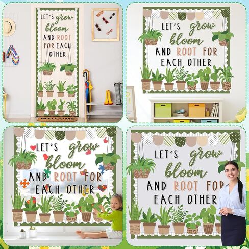 Spring Greenery Bulletin Board Decorations Set Motivational Let’s Grow Classroom Decor Inspirational Potted Plant Cutouts for School Home Office Nursery Party Chalkboard Wall Decor Teacher Supplies in Saudi Arabia