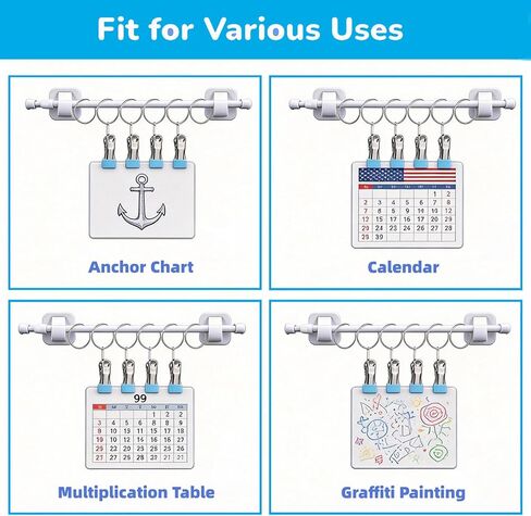 قطعتان من قضيب مغناطيسي للسبورة البيضاء في الفصل الدراسي - حامل مخطط مرساة قابل للتعديل مقاس 17-30 بوصة للمعلمين - حامل تقويم مغناطيسي عالي التحمل للأبواب المعدنية والمكاتب والملصقات المعلقة والخرائط in Kuwait