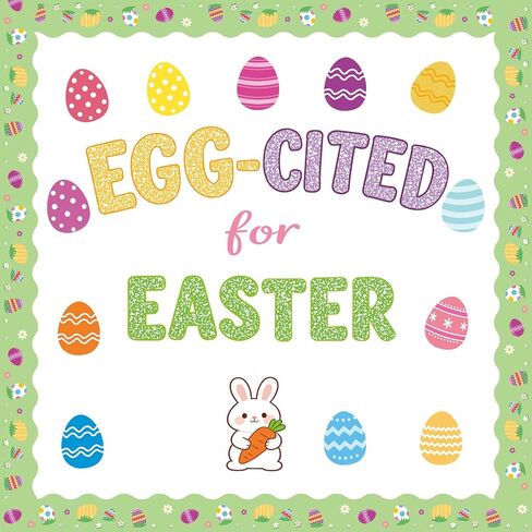 FOBSME 165 Pcs Easter Eggs Bulletin Board Decorations Egg-Cited for Easter Cutouts Paper Egg Bunny Cutouts Cardboard Bulletin Board Borders for Easter Spring Classroom Home Wall Decor in Kuwait