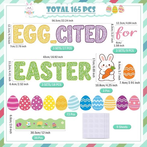 FOBSME 165 Pcs Easter Eggs Bulletin Board Decorations Egg-Cited for Easter Cutouts Paper Egg Bunny Cutouts Cardboard Bulletin Board Borders for Easter Spring Classroom Home Wall Decor in Kuwait