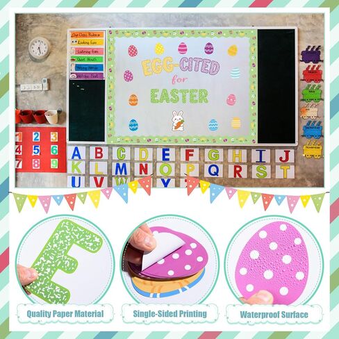 FOBSME 165 Pcs Easter Eggs Bulletin Board Decorations Egg-Cited for Easter Cutouts Paper Egg Bunny Cutouts Cardboard Bulletin Board Borders for Easter Spring Classroom Home Wall Decor in Kuwait