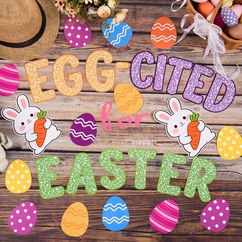 FOBSME 165 Pcs Easter Eggs Bulletin Board Decorations Egg-Cited for Easter Cutouts Paper Egg Bunny Cutouts Cardboard Bulletin Board Borders for Easter Spring Classroom Home Wall Decor in Kuwait