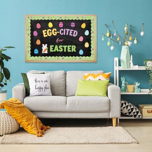 FOBSME 165 Pcs Easter Eggs Bulletin Board Decorations Egg-Cited for Easter Cutouts Paper Egg Bunny Cutouts Cardboard Bulletin Board Borders for Easter Spring Classroom Home Wall Decor in Kuwait