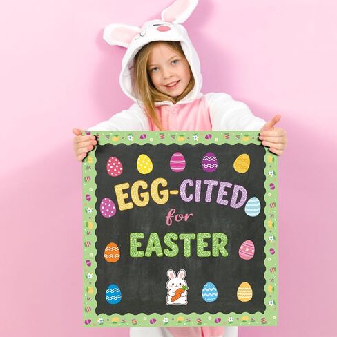 FOBSME 165 Pcs Easter Eggs Bulletin Board Decorations Egg-Cited for Easter Cutouts Paper Egg Bunny Cutouts Cardboard Bulletin Board Borders for Easter Spring Classroom Home Wall Decor in Kuwait