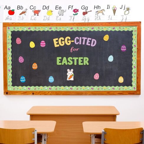 FOBSME 165 Pcs Easter Eggs Bulletin Board Decorations Egg-Cited for Easter Cutouts Paper Egg Bunny Cutouts Cardboard Bulletin Board Borders for Easter Spring Classroom Home Wall Decor in Kuwait