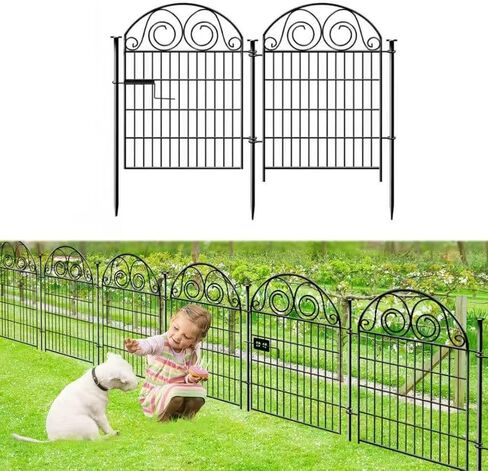 Tall Garden Animal Barrier Fence with Gate,40 in(H)×27 in(L) 12 Panels Dog Digging Fence Barrier, Black Metal Temporary Fence, Reusable Defense Fence for Outdoor Yard. Total 26.2 Ft│Patented in Saudi Arabia