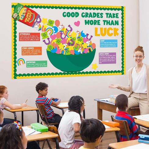 St. Patrick's Day Bulletin Board Decorations Unicorn Gold Coin Luck Shamrock Cutouts Happy St Patricks Day Positive Motivational Classroom Decor March Bulletin Board Set for School Home Wall Supplies in Saudi Arabia