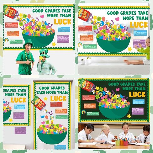 St. Patrick's Day Bulletin Board Decorations Unicorn Gold Coin Luck Shamrock Cutouts Happy St Patricks Day Positive Motivational Classroom Decor March Bulletin Board Set for School Home Wall Supplies in Saudi Arabia