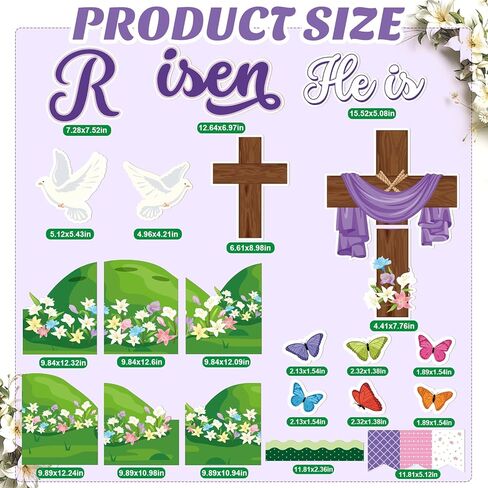 43 Pcs Easter Bulletin Board Decorations Set He Is Risen Easter Decor Cross Floral Paper Cutouts Religious Bulletin Boards Spring Classroom Decoration for Christian Sunday Home Church School Wall Door in Saudi Arabia
