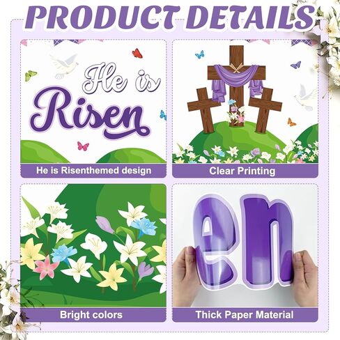43 Pcs Easter Bulletin Board Decorations Set He Is Risen Easter Decor Cross Floral Paper Cutouts Religious Bulletin Boards Spring Classroom Decoration for Christian Sunday Home Church School Wall Door in Kuwait