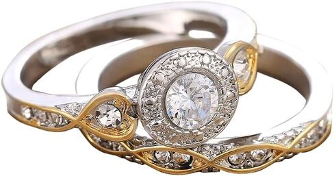 Vintage Two-Tone Statement Rings Set for Women, Classic Pear Round Cut Moissanite Wedding Bands 925 Sterling Silver Plated Travel CZ Engagement Bridal Promise Rings Sets for Her Size 6# in Kuwait