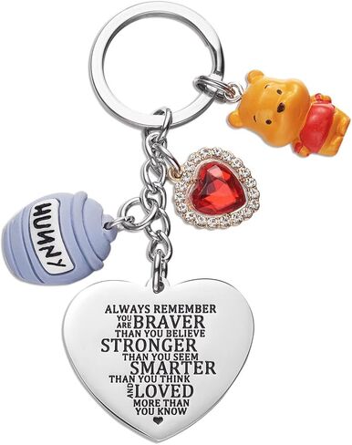 Inspirational Heart Keychain Engraved “Always Remember You Are Braver Than You Believe" Stainless Steel Motivational Gift for Friend Sister Mom Daughter Son Teens Birthday Graduation Christmas in Kuwait