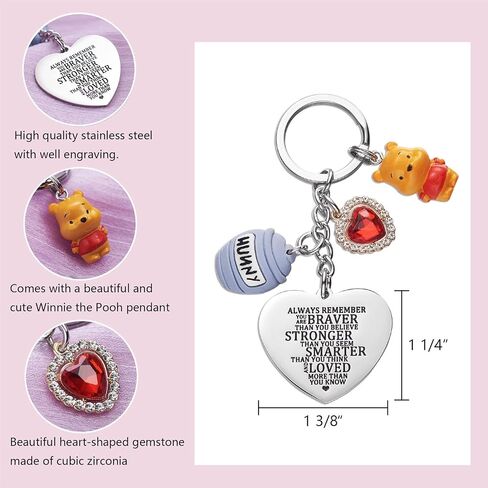 Inspirational Heart Keychain Engraved “Always Remember You Are Braver Than You Believe" Stainless Steel Motivational Gift for Friend Sister Mom Daughter Son Teens Birthday Graduation Christmas in Kuwait