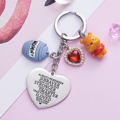 Inspirational Heart Keychain Engraved “Always Remember You Are Braver Than You Believe" Stainless Steel Motivational Gift for Friend Sister Mom Daughter Son Teens Birthday Graduation Christmas in Kuwait