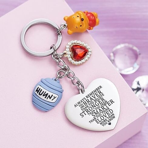 Inspirational Heart Keychain Engraved “Always Remember You Are Braver Than You Believe" Stainless Steel Motivational Gift for Friend Sister Mom Daughter Son Teens Birthday Graduation Christmas in Kuwait
