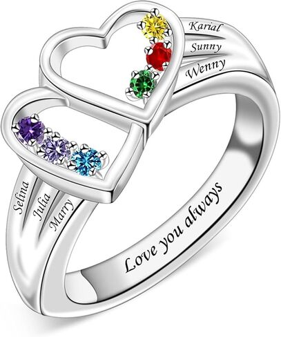 BAUMA AUTO 925 خاتم الأمهات من الفضة الإسترليني مع 2-8 أحجار الميلاد حلقات جوهرة شخصية للنساء عيد الأم وعيد الميلاد والذكرى السنوية هدية عيد الميلاد للجدة والأم والزوجة in Kuwait