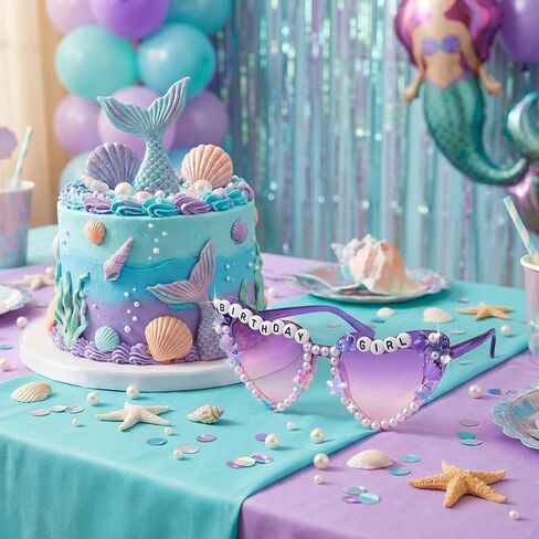 نظارات شمسية لعيد الميلاد على شكل حورية البحر ديكورات عيد الميلاد على شكل قلب حورية البحر نظارات شمسية بلؤلؤ صدفي لتزيين الحفلات للنساء هدايا عيد الميلاد in Kuwait