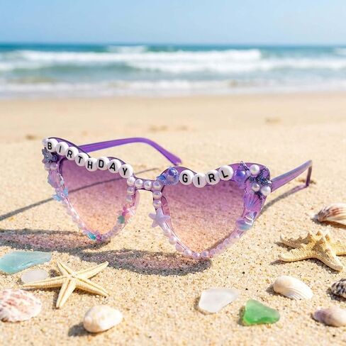 نظارات شمسية لعيد الميلاد على شكل حورية البحر ديكورات عيد الميلاد على شكل قلب حورية البحر نظارات شمسية بلؤلؤ صدفي لتزيين الحفلات للنساء هدايا عيد الميلاد in Kuwait