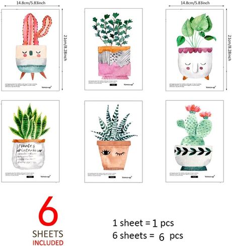 6 Sheets Cute Cactus Potted Plants Wall Decals Colorful Succulent Wall Stickers Vinyl Wall Decor for Bedroom Living Room Playroom Nursery in Saudi Arabia
