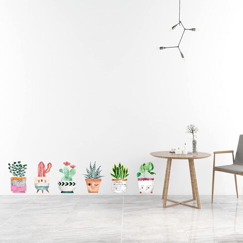 6 Sheets Cute Cactus Potted Plants Wall Decals Colorful Succulent Wall Stickers Vinyl Wall Decor for Bedroom Living Room Playroom Nursery in Saudi Arabia