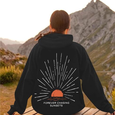 رسم غروب الشمس للنساء، سترة بغطاء للرأس بتصميم غروب الشمس Beachy Y2k، للعطلات الجمالية للشاطئ، سترة فضفاضة بقلنسوة in Kuwait