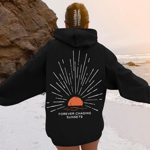 رسم غروب الشمس للنساء، سترة بغطاء للرأس بتصميم غروب الشمس Beachy Y2k، للعطلات الجمالية للشاطئ، سترة فضفاضة بقلنسوة in Kuwait