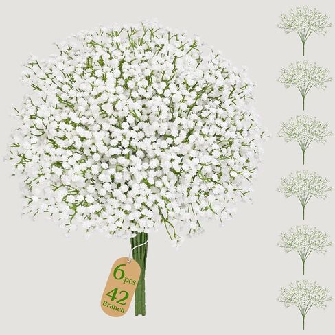 Dolicer 2 جهاز كمبيوتر شخصى 14 فرعًا من الزهور الاصطناعية للتنفس، زهور بيضاء كاملة للتنفس للأطفال، زهور اصطناعية ذات لمسة حقيقية وهمية للأطفال، جيبسوفيلا لحفلات الزفاف، باقة زهور، ديكور المنزل in Kuwait