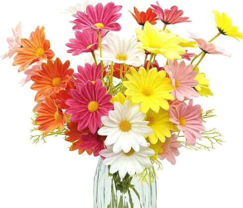 10 Bundles Artificial Daisy Flowers Colorful Real Touch Faux Daisies Fake Flower with Stems for Home Wedding Centerpieces Party Table Vase Floral Arrangement DIY Decor (Multicolor) in Kuwait